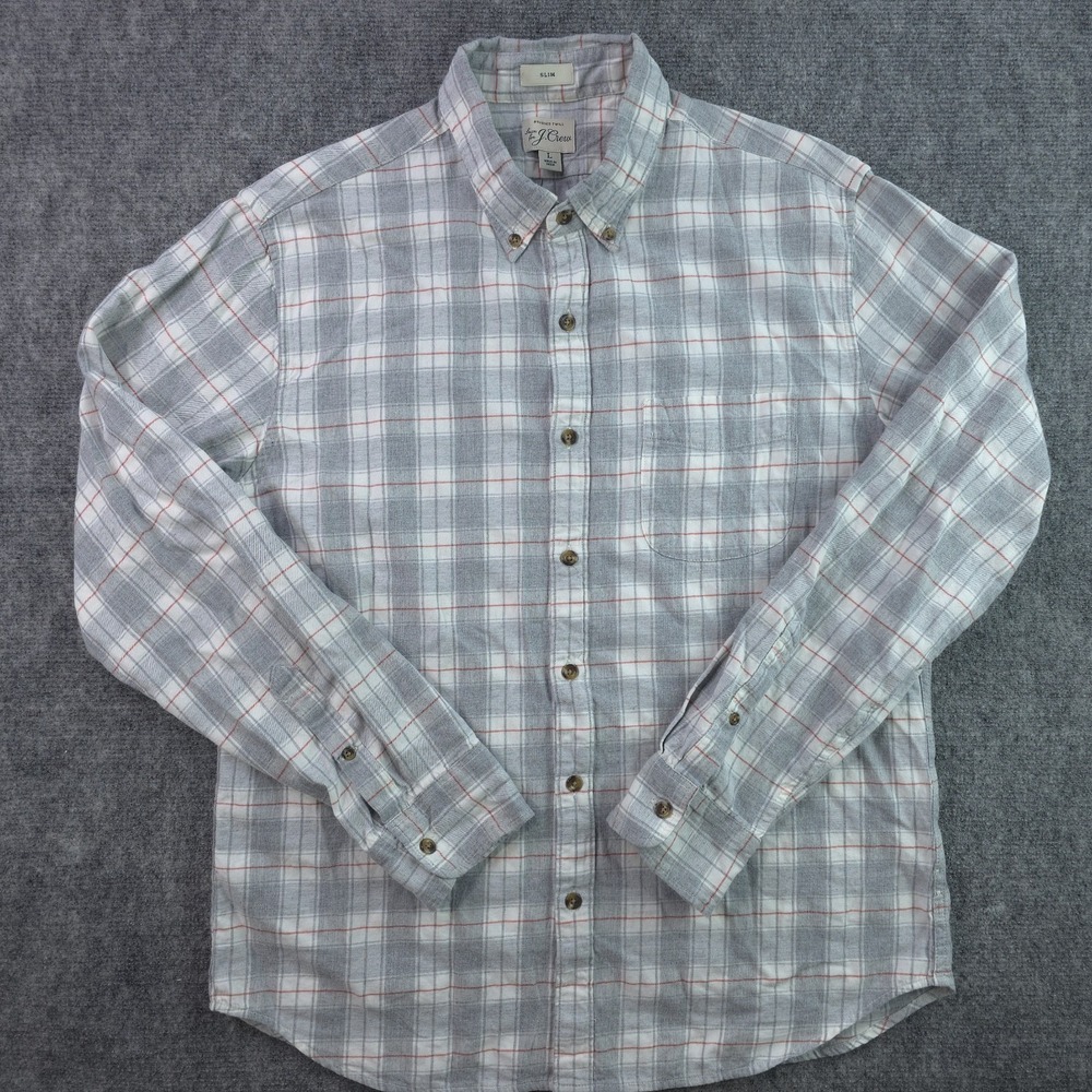 J Crew Brushed Twill Shirt Large Slim Fit Grqy Red Plaid Long Sleeve Button Down